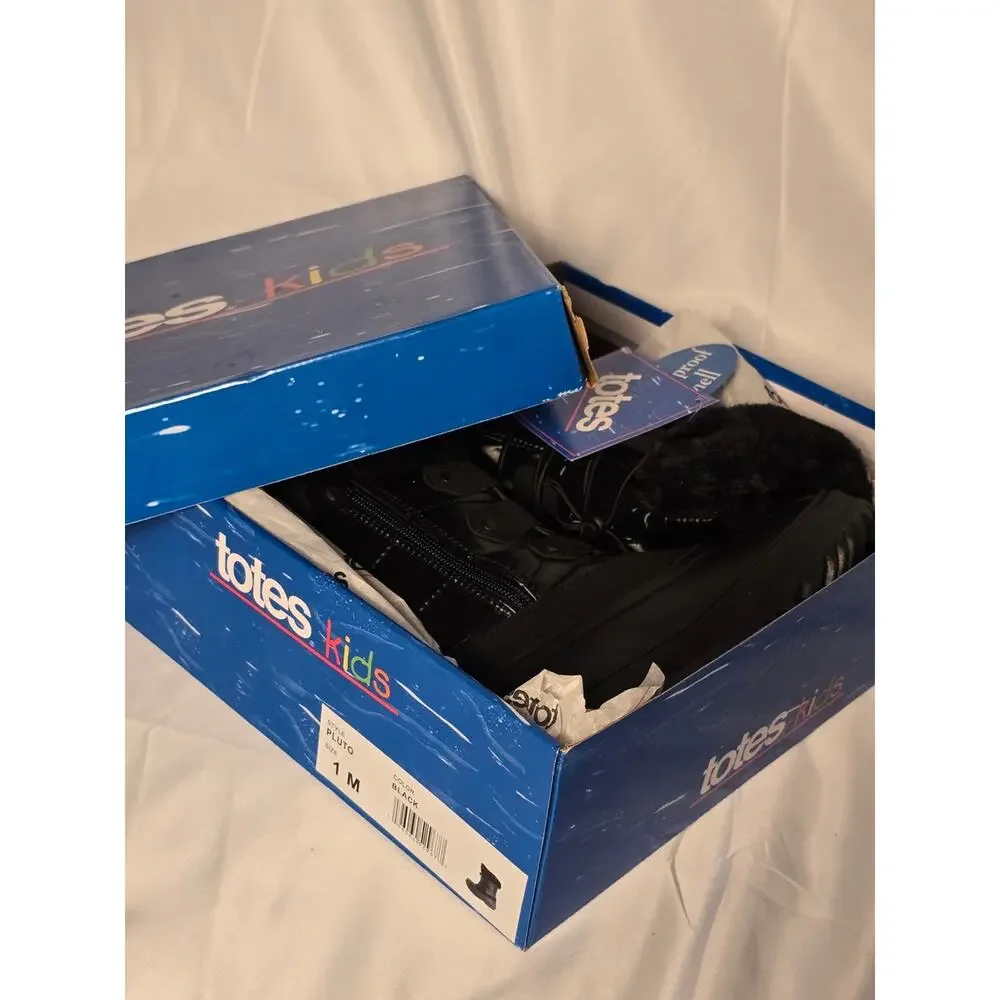 totes Black Waterproof Faux-Fur Lined Winter Boots - Kids size 1